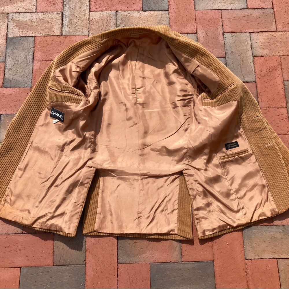 Vintage Caramel Brown Corduroy Blazer Chams Unisex Professor Autumn - Picture 9 of 13